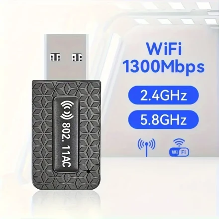 Desktop PC Wireless Adapter Network Adapter Wireless USB 1300Mbps PC WiFi Adapter Built-in High Gain Dual Band Antenna 5 G/2.4G Desktop PC Wireless Adapter for Windows 7/8/8.1/10/11, instantly gives your PC WiFi capability and mobile hotspot function!