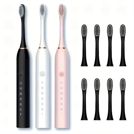Sonic Electric Toothbrush for Adults with 6 Smart Modes, 8 Replacement Heads, USB Charging, Rechargeable Lithium Battery, 500mAh, ≤36V, for Sensitive Teeth and Gums, Soft Bristles with 2 Min Smart Timer and 30 Sec Interval Reminder