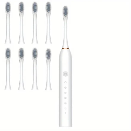 Sonic Electric Toothbrush for Adults with 6 Smart Modes, 8 Replacement Heads, USB Charging, Rechargeable Lithium Battery, 500mAh, ≤36V, for Sensitive Teeth and Gums, Soft Bristles with 2 Min Smart Timer and 30 Sec Interval Reminder