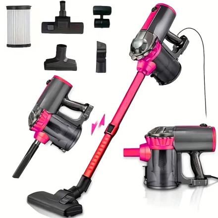 NONZHU 600W High-Power Corded Vacuum Cleaner, 18KPa Strong Suction, Portable Low-Noise Handheld with HEPA Filter for Pet Hair, Hard Floors & Carpets, Adjustable Lightweight Design, Pink & Black ABS Body, Vacuum Cleaners for Home