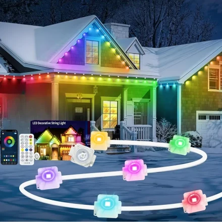 15m Smart RGB Outdoor String Lights with 30 LED -, USB Powered & App-Controlled, Versatile for Holiday, Christmas, Thanksgiving & Garden Decor, Outdoor String Lights