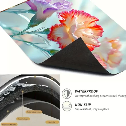 1pc Polyester Stove Cover Mat, Carnation Flower Pattern, Anti Slip, Vibrant, Without Battery, for Kitchen, Home Decoration