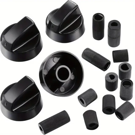 4pcs Black Control Knobs with 12 Adapters for Oven, Stove & Range - Easy Install Replacement Parts