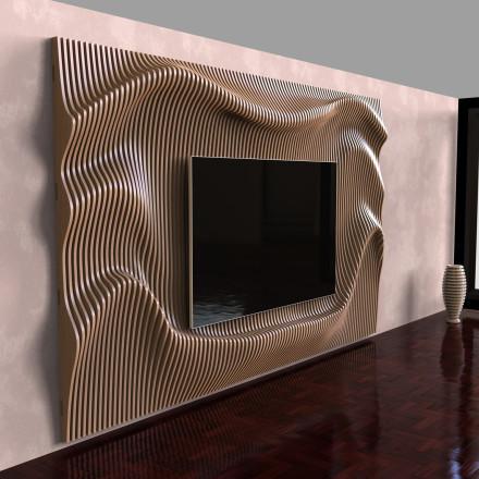 Wavy decorated wall for a TV