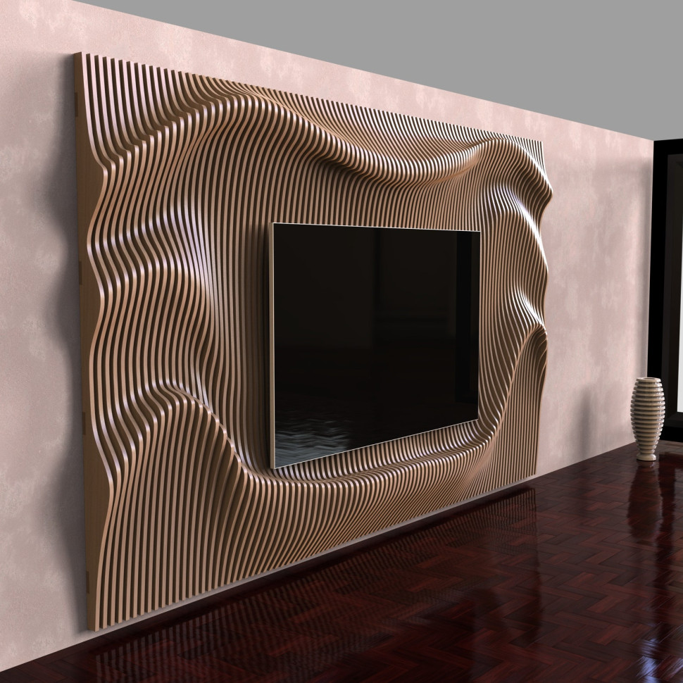 Wavy decorated wall for a TV