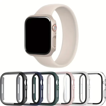 6pcs/set Men Women Pc + Tempered Glass Integrated Case, Anti-drop Fashionable Casual Protective Cover, For Apple Watch Case 38/40/41/42/44/45/46/49mm, For Apple Watch Series Ultra/SE/10/9/8/7/6/5/4/3/2/1, Intelligent Watch Case Accessories