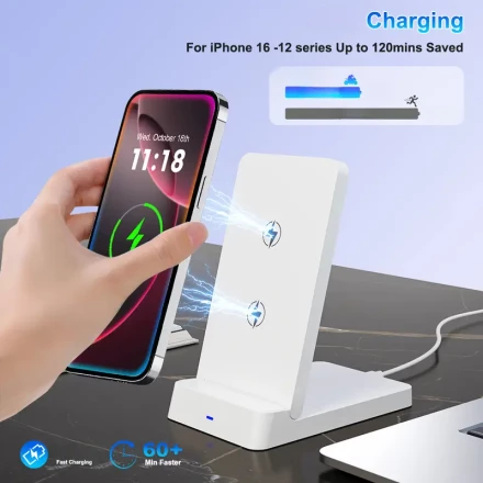 Foldable Fast Wireless Charger Stand Pad for iPhone 16 15 14 13 12 Samsung Phone Chargers Induction Fast Charging Dock Station