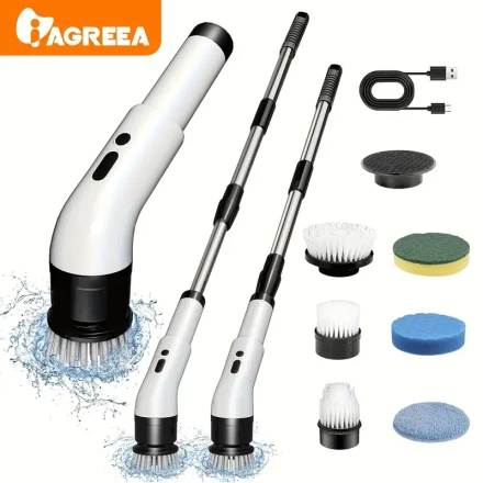 JY-9011 IAGREEA Electric Rotating Washer, Electric Cleaning Brush-3 Adjustable Speeds, Cordless Electric Rotating Cleaning Brush, with 9/6/3 Replaceable Brush Heads, Handheld Shower, Adjustable Extended Handle, Suitable for Tiles, Bathtubs, Sinks, Walls, 
