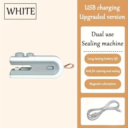 1pc Mini Snack Sealing Machine, Hand Press Plastic Bag Capper, Rechargeable Built-in Lithium Battery, USB Charging, 36V Max Voltage, 300mAh Capacity, Kitchen Gadget