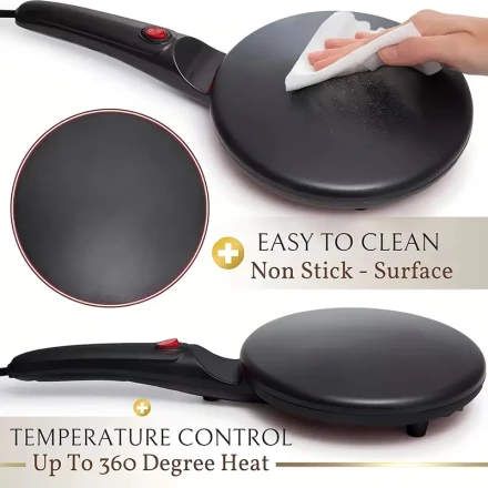 Electric Pancake Maker, Single-Sided Heating, Round Non-Stick Aluminum Pan, Quick Heating, Push Button Control, 220-240V European Standard Plug, for Home Use, Egg Beater & Batter Basin Included