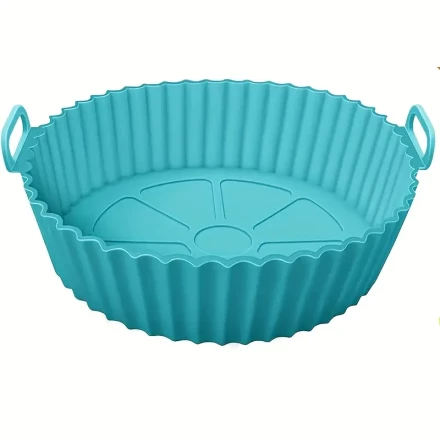 One Piece of Silicone Pan for Air Fryers, Featuring a Three-Dimensional Collapsible Design. This 8-Inch Reusable Silicone Round Mat Serves As a High-Temperature Baking Liner.