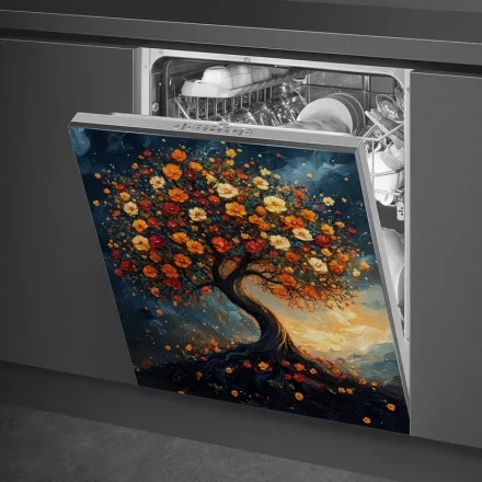 Tree of Life Soft Magnetic Dishwasher Cover, 1pc Painted Tree of Life Dishwasher Refrigerator Vinyl Sticker, Farmhouse Kitchen Decor Magnetic Dishwasher Panel Sticker 58.42X66.04 cm