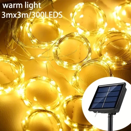 Intelligent Solar-Powered LED Curtain String Lights with 8 Different Modes, Ideal for Celebrations, Weddings, And Garden Decoration.