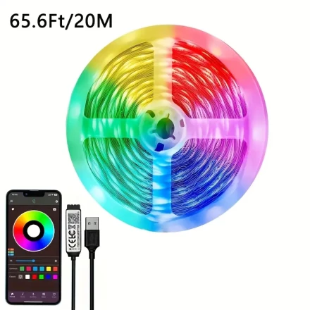 10.0/14.94/19.99meter USB 5050 LED Strip, Dimmable, Timed, Application Remote Control Strip, RGB Music Synchronous Color Change, Easy to Install, Suitable for Kitchen, Living Room, Dormitory, Party Home Decoration