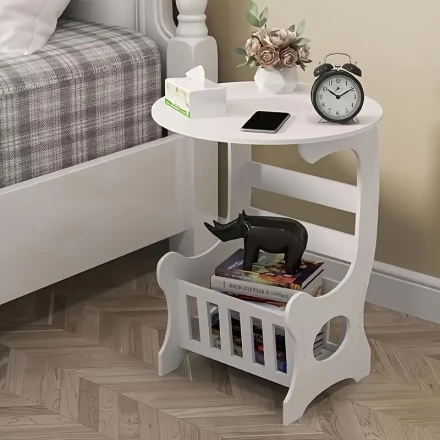 Versatile Nightstand with Storage for Books And Magazines, Innovative Mini Round Side Table, Sturdy Plastic Furniture for Living Rooms - Ideal for Compact Areas!