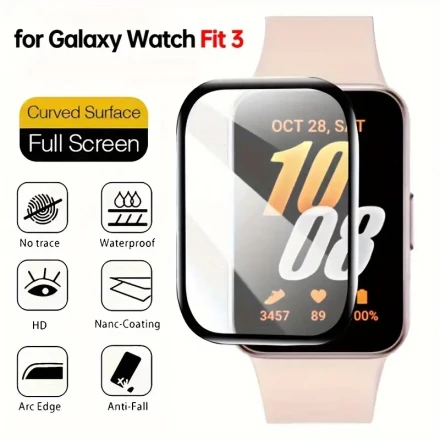 3D Full Coverage Screen Protector For Galaxy Watch Fit 3, 0.94 Inch/24mm, Waterproof, HD, Curved Surface With Nanocoating, Thermoplastic Polyurethane Material