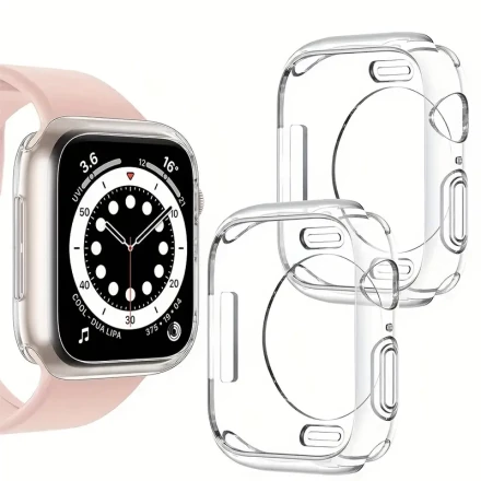 Flexible TPU Bumper Case for Apple Watch Series 10/9/8/7/SE/6/5/4 - Clear, Full Coverage Protection, Compatible with 44mm/45mm/41mm/40mm Models - No Screen Protector Included