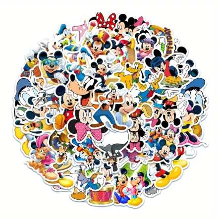 Disney 50pcs/1 Set of Cute Mickey Mouse Stickers, Glossy Finish, Irregular Shape, Not Water Resistant, Single Use, Glitter Embellishment, Paper Material, Brand: Disney