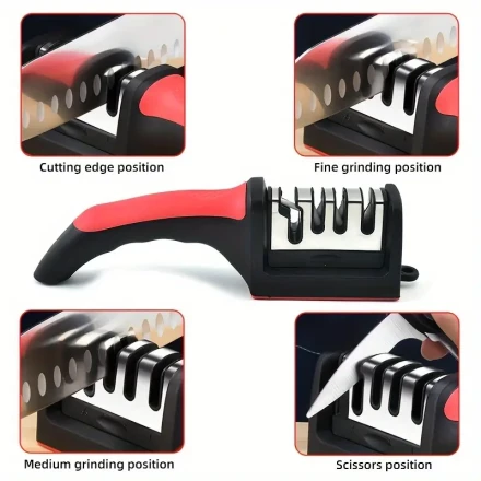 Knife Sharpener, Professional Kitchen Sharpening Stone Grinder Knives Whetstone Tungsten Diamond Ceramic Sharpener Tool, Material: Whetstone-Electro-Coated+Tungsten Diamond+Ceramic/Body: PP+TPR