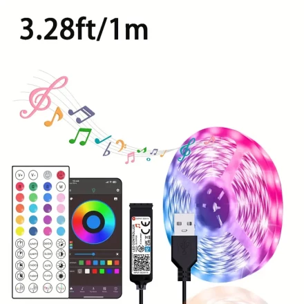 LCUTML 99.97-3048.0cm LED Strip Lights, USB-Powered, Non-Waterproof, Indoor Use, with APP Control, 44-Key Remote, Music Sync, Color Changing, Easy Installation, Ideal for Room Decor, TV Backlight, Party, Bedroom Night Light