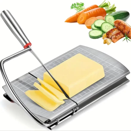 Precision Cheese Slicing Plate Stainless Steel Multifunctional Cheese Cutting Plate with Blades, Suitable for Block Cheese, Butter, Sausage, Bread, Dishwasher Washable (Silvery)