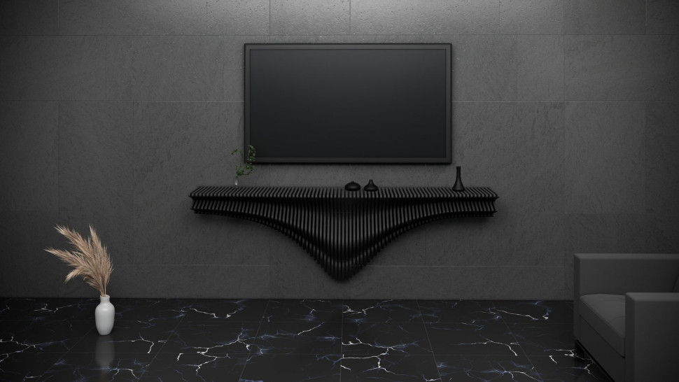 Symmetrical shelf for a TV