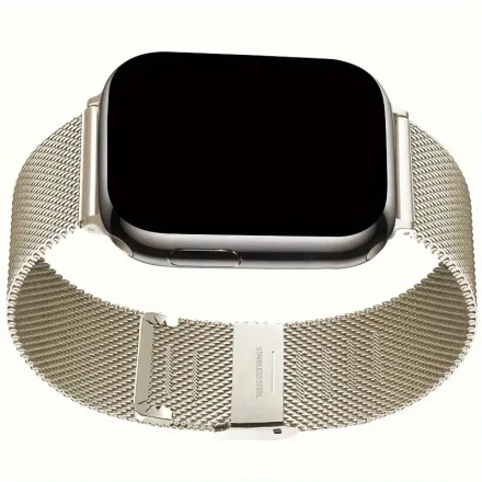 Milanese Loop Strap Compatible with Apple Watch Band 42mm 46mm 38mm 40mm 41mm 44mm 45mm 49mm, Metal Stainless Steel Strap for iWatch Series Ultra SE 10 9 8 7 6 5 4 3 2 1, Women Men, Stainless Steel Mesh, Deployant Clasp with Safety, No Battery Included