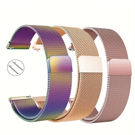 3-Pack Universal Milanese Mesh Metal Watch Bands 12mm 14mm 16mm 18mm 20mm 22mm - Non-Water Resistant Replacement Straps Compatible with Huawei, Samsung, Xiaomi, Huami, Garmin Watches - Men & Women Accessory with Adjustment Tool