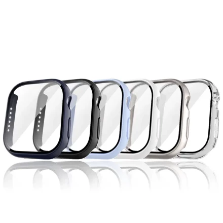 Case Tempered Glass Screen Protector for Apple Watch Series 10 9 8 7 6 5 4 SE 42mm/ 46mm/ 45mm/ 44mm/ 41mm/ 40mm Hard PC Face Cover, Full Protective Frame Bumper Compatible with iWatch 42mm 46mm Accessories