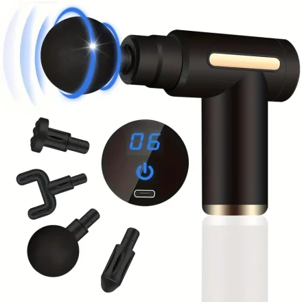 A Compact Deep Tissue Massage Gun with a Single Package, Featuring a High-Torque Motor, USB Rechargeable, Made of ABS Material, Includes 4 Attachments for Back And Neck Relaxation, Making It an Ideal Gift for Any Occasion.