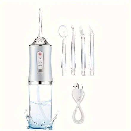 Water Flosser, Electric Tooth Cleaner with 4 Nozzles - Portable Oral Cleaner for Men and Women - USB Charging, Suitable for Home and Travel, Daily Teeth Care for Men and Women, Ideal Gift