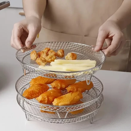 Air Fryer Accessory - Circular Grill, Steam Rack, Dehydration Stand, Bbq Basket & Overflow Filter
