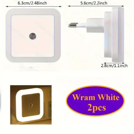 1/2 Pack Smart LED Night Light with Twilight Sensor, Wall Mount, Shock-Resistant, Indoor Use, Non-Waterproof, 110V/220V, European Standard Plug, for Kids Room, Stairs, Bedroom, Kitchen, Directional Lighting, Available in Cool White/Warm White