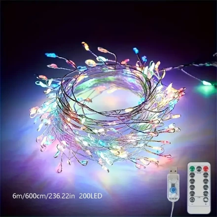 USB-Powered LED Firecracker String Lights with Remote Control - 8 Flashing Modes for Christmas Tree, Indoor & Outdoor Decorations, Perfect for Weddings, Valentine's Day