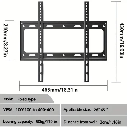 Sturdy Iron Wall-Mounted TV Stand, Fits 66.04-165.1cm LCD Screens - VESA Compatible