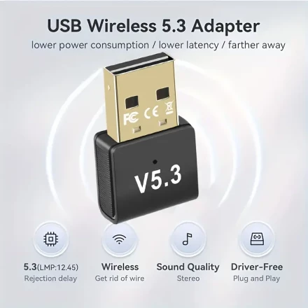 Plug & Play USB Wireless 5.3 Adapter - Wireless Network Dongle for Laptops & Desktops, Compatible with Windows 11/10/8.1, Supports Up to 7 Devices Simultaneously, BT5.3, Encryption, Automatic Downward Compatibility