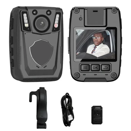 Csspew Portable Body Camera 4K UHD with 5.08cm LCD Screen, IR Night Vision, Red and Blue Light Blinking, 130° Wide Angle Lens, Long Standby Time Mini Camera, with 64GB memory