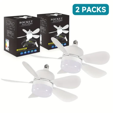 2-Pack Flush Mount LED Ceiling Fan Bulbs with Adjustable Brightness & Fan Speed, Remote Controlled, Easy Screw-In Installation, E26/E27 Base, Non-Waterproof for Household Use - Ideal for Bathroom, Bedroom, Kitchen, Living Room