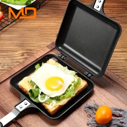 1pc Moredor Non-Stick Sandwich Maker - Double-Sided Grilled Cheese & Omelette Pan, Perfect for Breakfast, Toast, and Eggs - Durable Kitchen Tool for Outdoor Camping, Camping Cookware|Sleek Black Design|Durable Construction