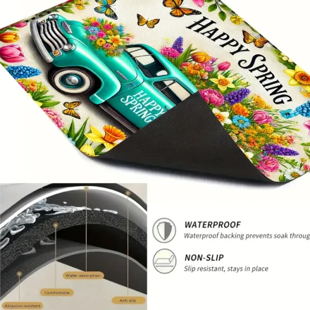 1pc Vibrant Spring Flower & Truck Pattern Stove Cover Mat - Anti-Slip Polyester, Colorful Floral Design with 
