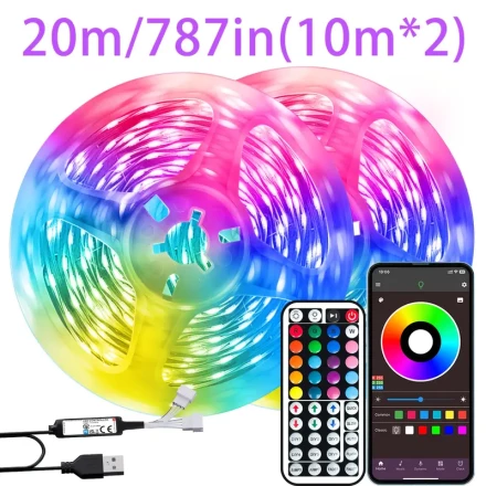 Versatile Smart RGB LED Strip Lights - Multi-Color, USB-Powered with App & Remote Control, DIY Flexible Lighting for Bedroom, Home Decor, Weddings, Valentine's Day & Parties, LED Lights for Bedroom
