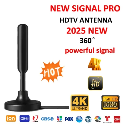 2025 HDTV Antenna, 4K Aluminum Alloy Indoor/Outdoor Reception, DVB-T2/DTMB/ATSC/DAB/FM Compatible, Easy Assembly, Enhanced Signal Picking, No Battery Required