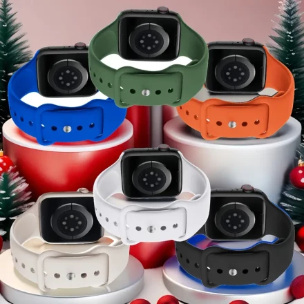 6-Pack Silicone Sport Bands for Apple Watch, Compatible with 38mm-49mm, Water-Resistant Soft Straps with Push Button Butterfly Clasp, for iWatch Series 10/9/8/SE/7/6/5/4/3 Ultra, No Battery Required