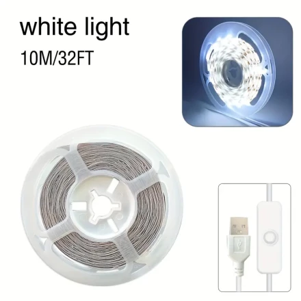 BJ-5VRGB Warm/White LED Light 5V Comes With A Switch Button, USB Powered, High Color Rendering, Flexible, Can Be Pasted And Cut. DIY Lighting For Bedrooms, Wardrobes, Kitchen Cabinets, Homes