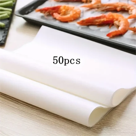 30x40cm Flat Silicone Oil Paper 50/100/200pcs Baking Sheets, 12 x 16 Inch, Precut Non-Stick Parchment Sheets for Baking, Cooking, Grilling, Air Fryer and Steaming (Unbleached)