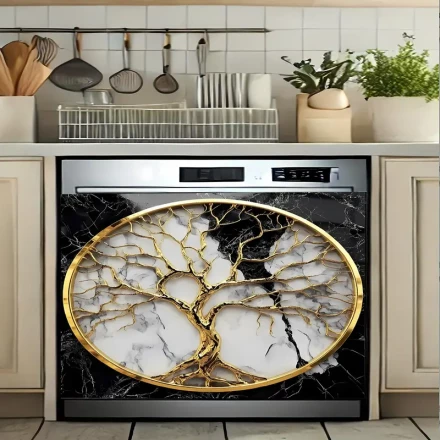 Dishwasher Cover Decorative Suite, Large Polishing Metal, PVC Material, Magnetic, with Kitchen Dishwasher Decal, Refrigerator Panel, for Dishwasher Front Door Decoration
