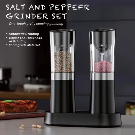 HUAMIDARY Electric Salt & Pepper Grinder Set - Adjustable Coarseness, USB Rechargeable Stainless Steel Spice Mill