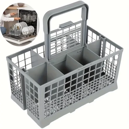 1pc Foldable Dish Rack Basket with Cutlery Holder - Space-Saving, Easy to Clean, Durable Plastic, Compatible with 99% of Full-Size Dishwashers - Ideal for Knife and Fork Storage, Dish Drying Rack