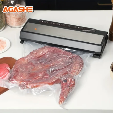 [286 EU Standard] Stainless Steel Vacuum Sealer, 5 Temperature Settings, with 20 Vacuum Bags, an External Extraction Tube, and a Knife for Food Preservation, Meal Preparation, and Bulk Storage, Ideal for Home and Commercial Use