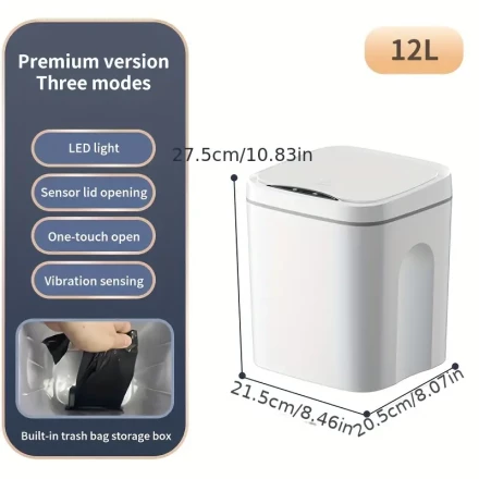 12L Smart LED Trash Can with Infrared Induction, Kick-Open Lid, One-Click Operation - Versatile 3.17 Gallon Capacity for Kitchen, Bathroom, Living Room